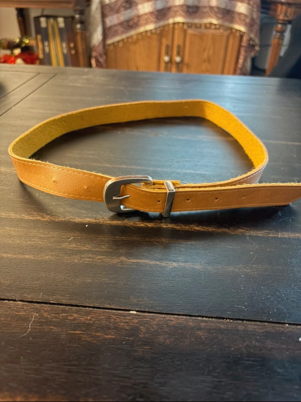 Mustard Yellow Leather Belt with Silver Buckle